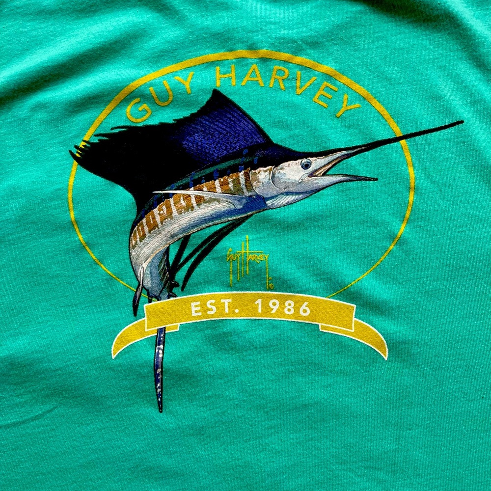 Guy Harvey Men’s  Tee - Green and Blue, Large